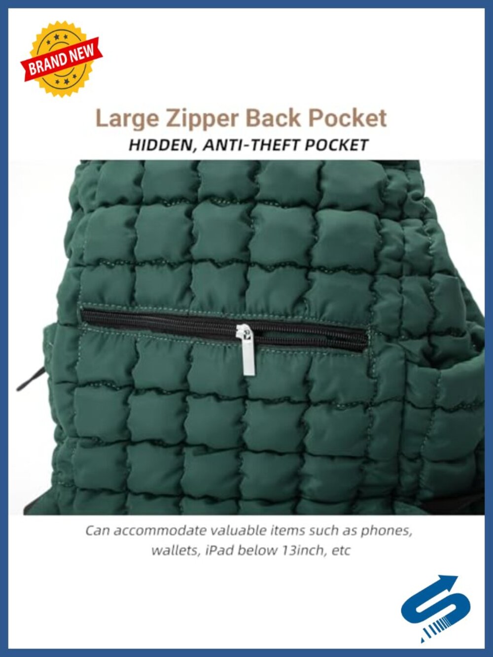 Quilted Puffer Backpack Lightweight Nylon Drawstring Rucksack Travel - Picture 3 of 6